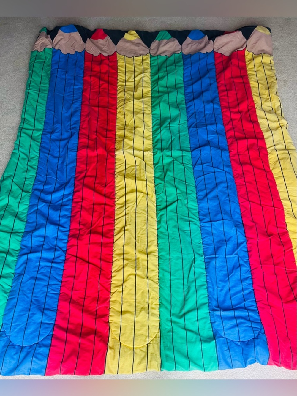 1990 Vintage Sears Pencil -Themed Primary Colored TWIN Size Comforter
